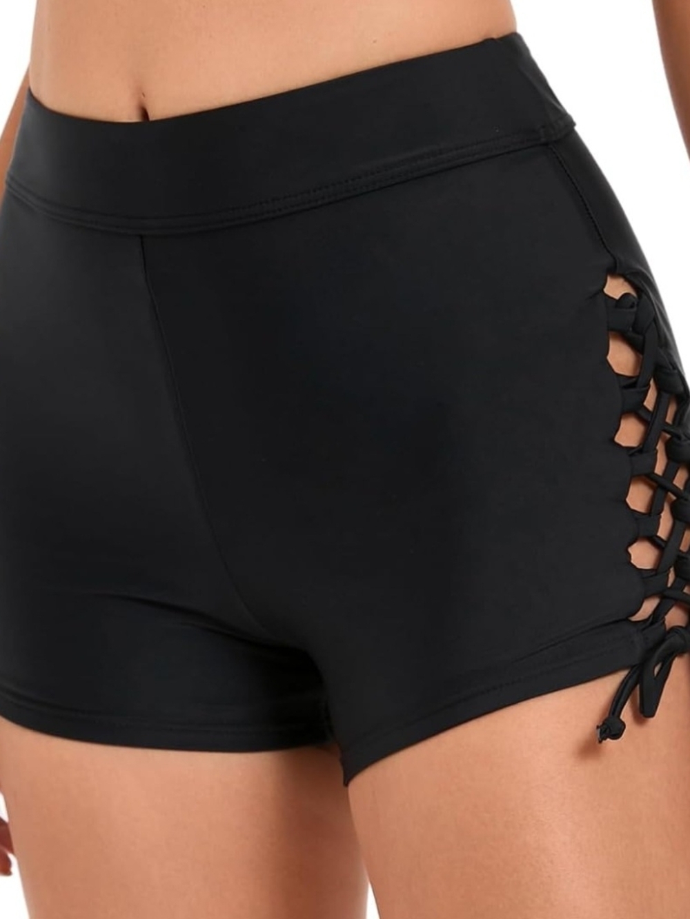 Black Women's Lace-Up Side Swim Shorts